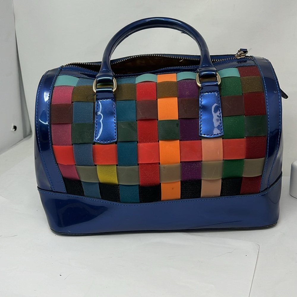 Furla Multi Color Patent And Multi Color Mesh Bow… - image 3